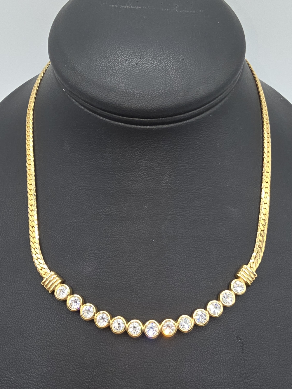 Swarovski Crystal Gold Tone Necklace Collar Style Herringbone 16" Signed
